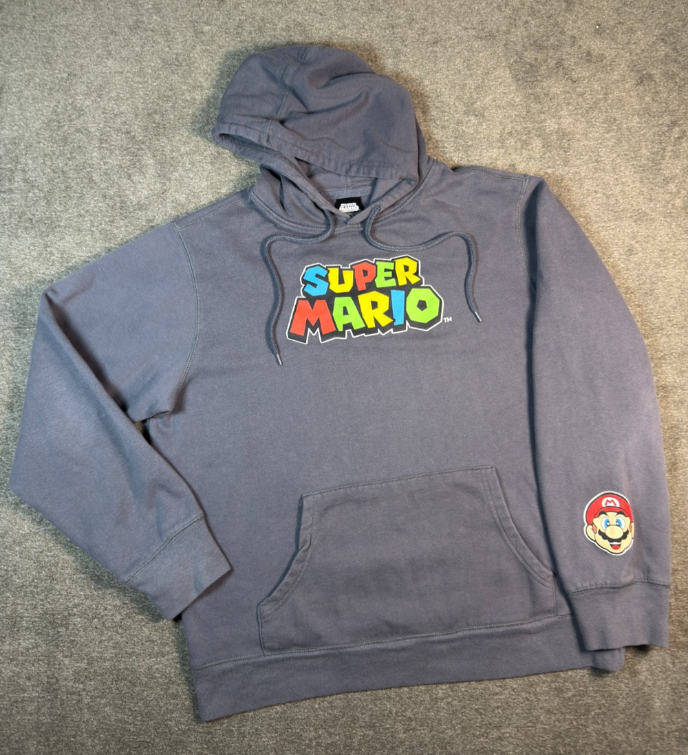 Super Mario Nintendo Mad Engine Graphic Pullover Hoodie Sweatshirt Size Large